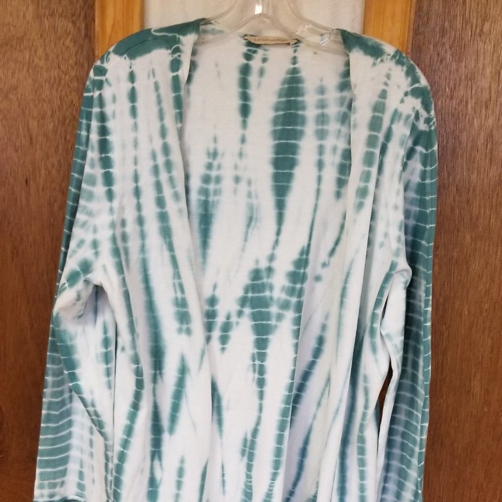 Soft Surroundings Green/White Tie Dye Cardigan
